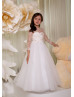 Champagne Lace Ivory Tulle Heart Shaped Back Flower Girl Dress